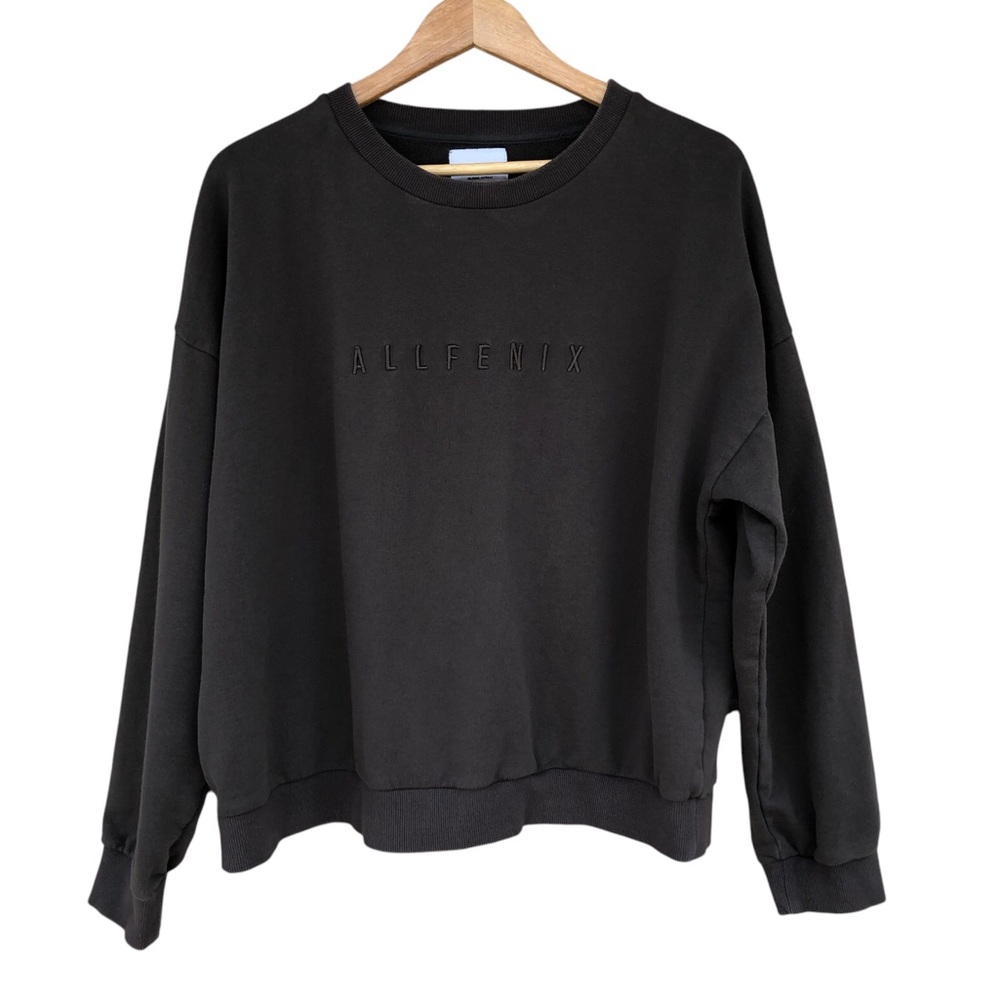 Allfenix‎ Women’s Cotton Gray greenish Embroidery Signature Crew Sweatshirt L